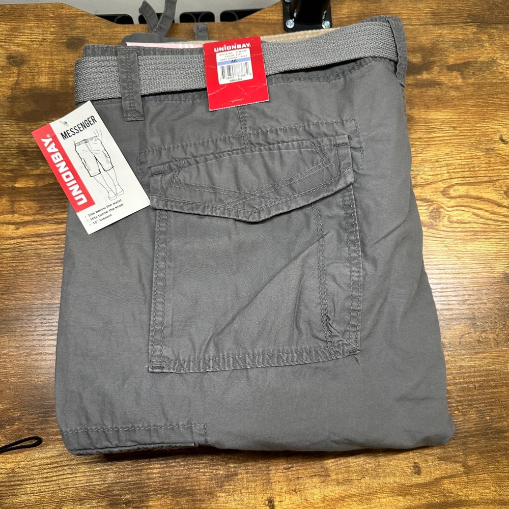 NEW Unionbay Messenger Cargo Shorts Mens 48 Grey Goose Double Stack‎ Belted